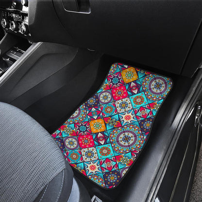 Bohemian Indian Mandala Patchwork Print Front and Back Car Floor Mats