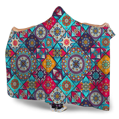 Bohemian Indian Mandala Patchwork Print Hooded Blanket