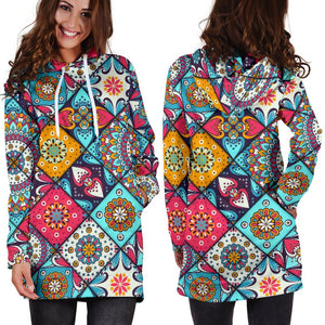 Bohemian Indian Mandala Patchwork Print Hoodie Dress GearFrost