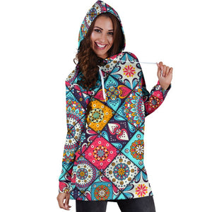 Bohemian Indian Mandala Patchwork Print Hoodie Dress GearFrost