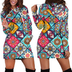 Bohemian Indian Mandala Patchwork Print Hoodie Dress GearFrost