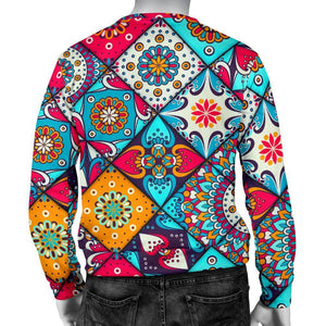 Bohemian Indian Mandala Patchwork Print Men's Crewneck Sweatshirt GearFrost