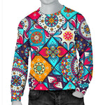 Bohemian Indian Mandala Patchwork Print Men's Crewneck Sweatshirt GearFrost