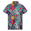 Bohemian Indian Mandala Patchwork Print Men's Short Sleeve Shirt