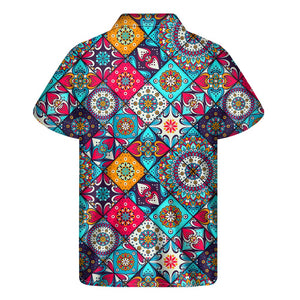 Bohemian Indian Mandala Patchwork Print Men's Short Sleeve Shirt