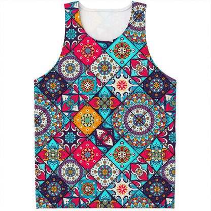 Bohemian Indian Mandala Patchwork Print Men's Tank Top