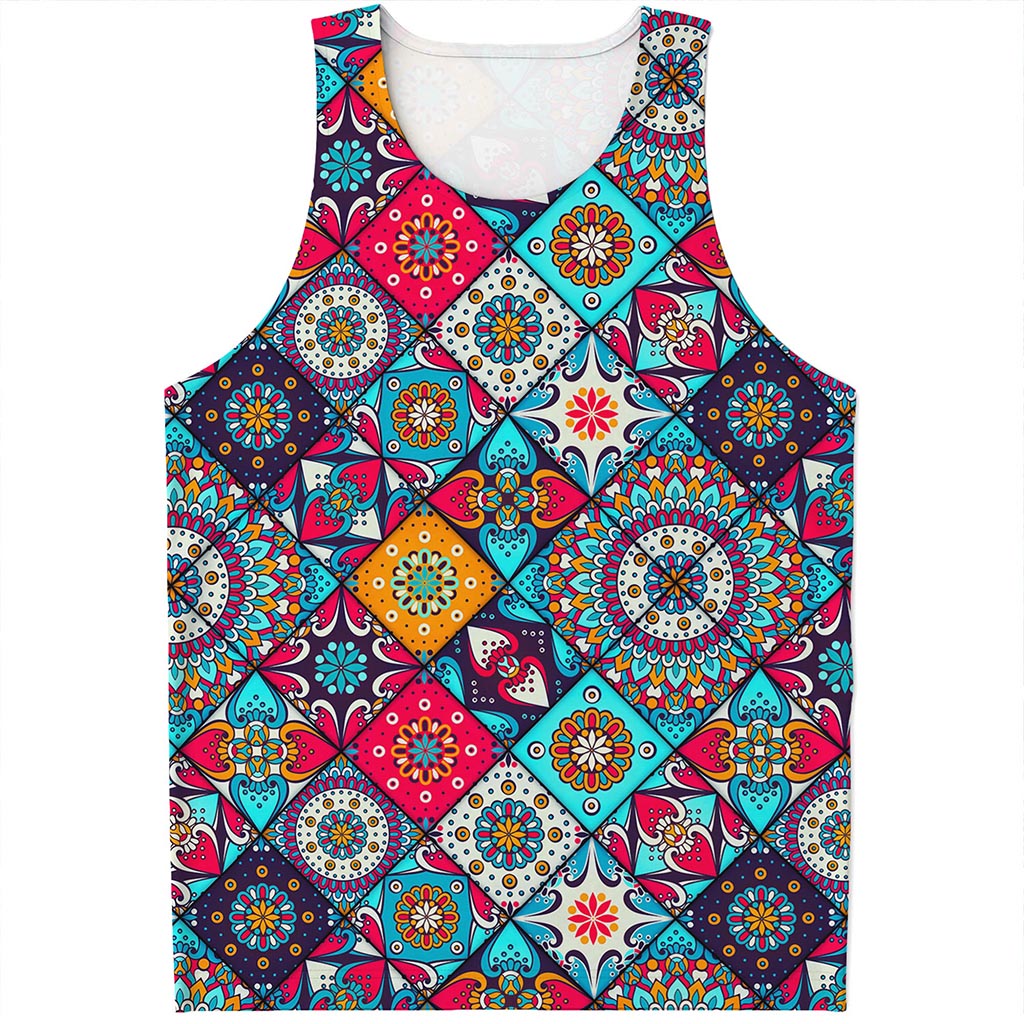 Bohemian Indian Mandala Patchwork Print Men's Tank Top