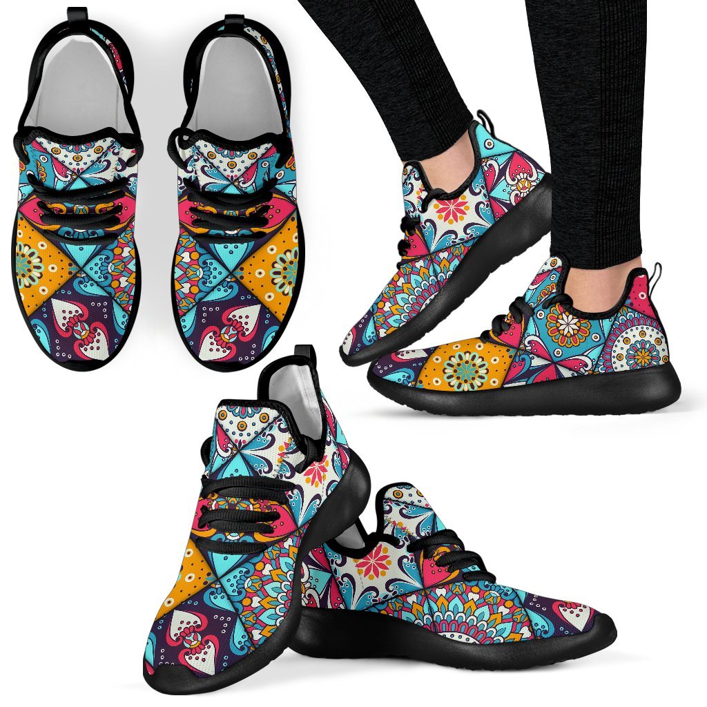 Bohemian Indian Mandala Patchwork Print Mesh Knit Shoes GearFrost