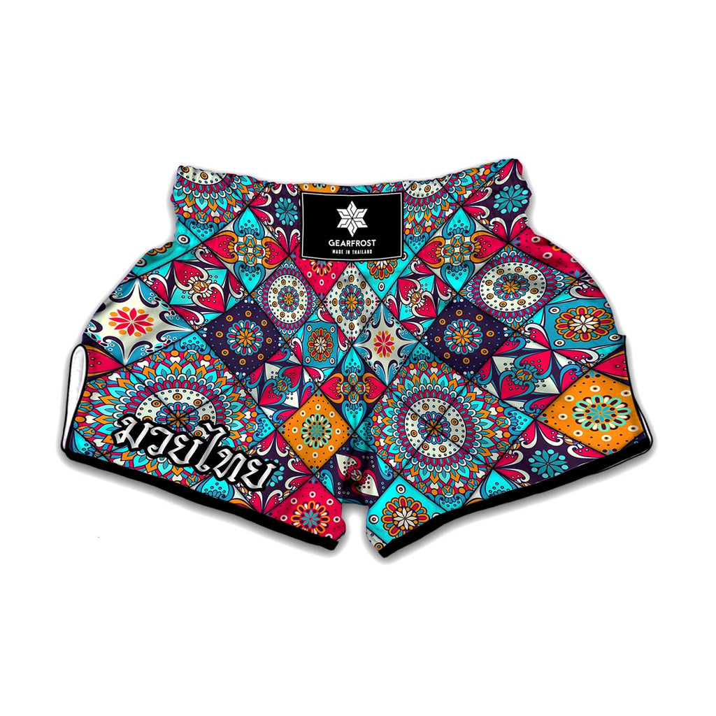 Bohemian Indian Mandala Patchwork Print Muay Thai Boxing Shorts