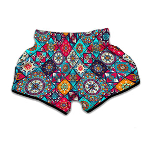 Bohemian Indian Mandala Patchwork Print Muay Thai Boxing Shorts