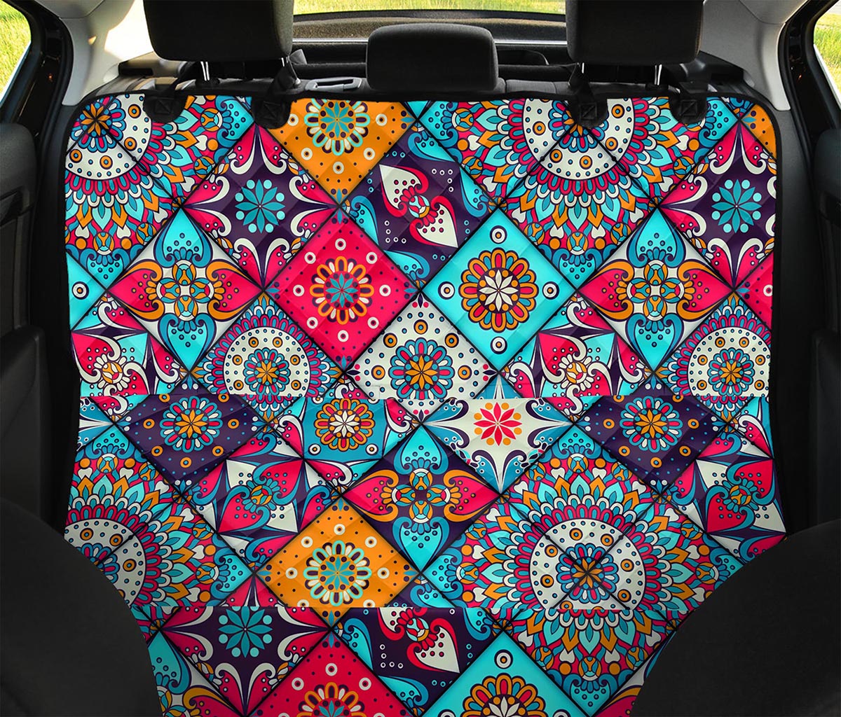 Bohemian Indian Mandala Patchwork Print Pet Car Back Seat Cover