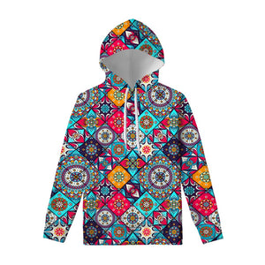 Bohemian Indian Mandala Patchwork Print Pullover Hoodie