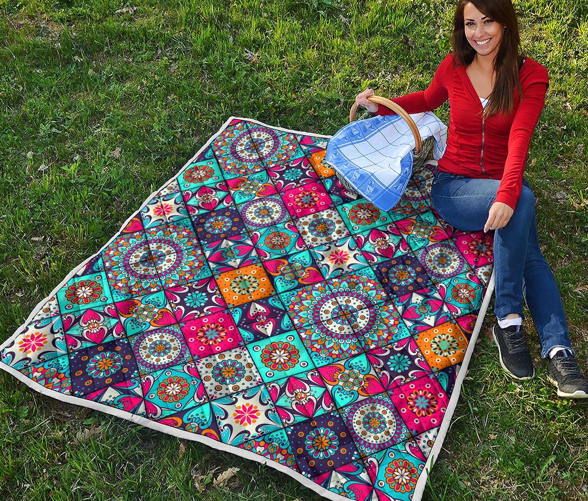 Bohemian Indian Mandala Patchwork Print Quilt