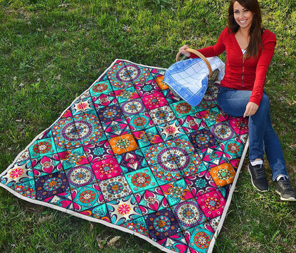 Bohemian Indian Mandala Patchwork Print Quilt