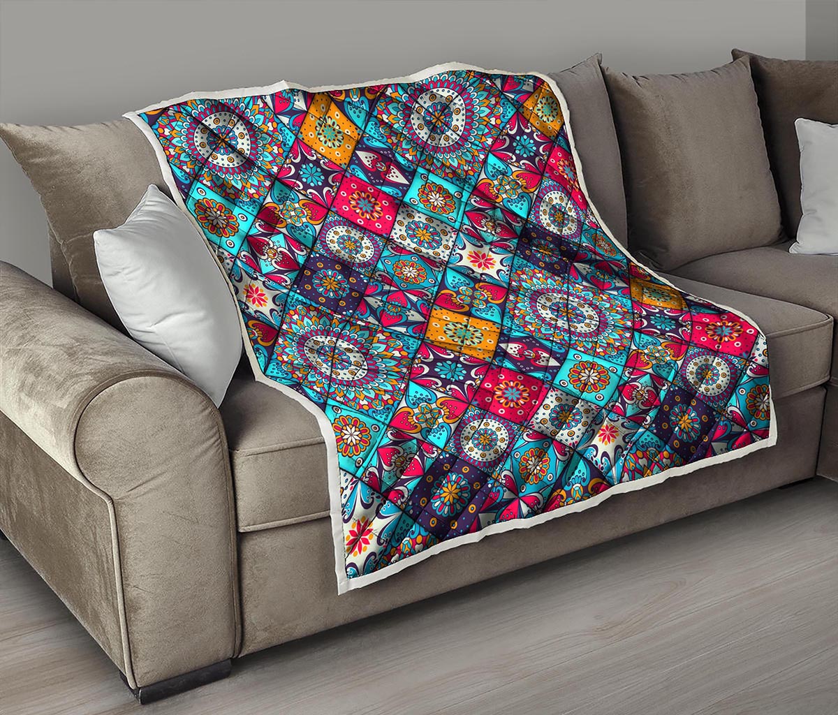 Bohemian Indian Mandala Patchwork Print Quilt