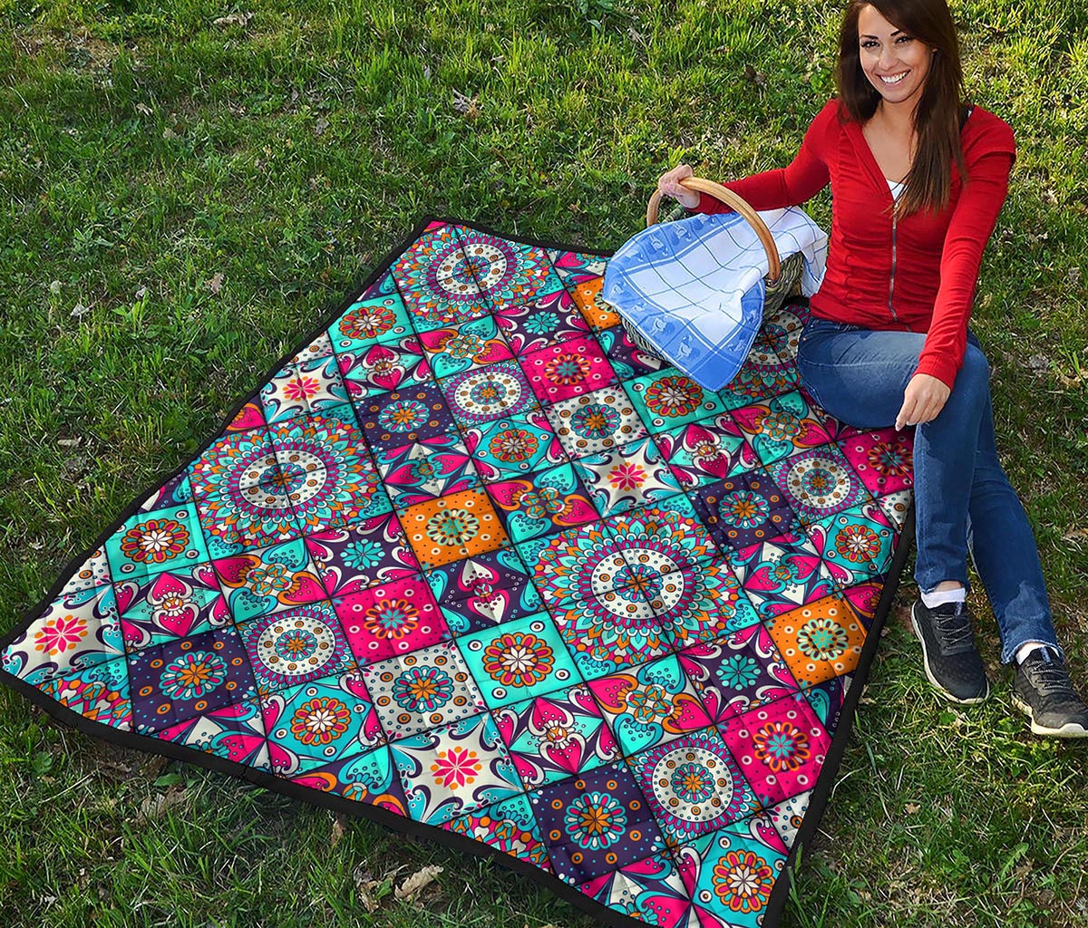 Bohemian Indian Mandala Patchwork Print Quilt