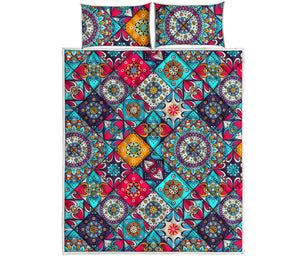 Bohemian Indian Mandala Patchwork Print Quilt Bed Set