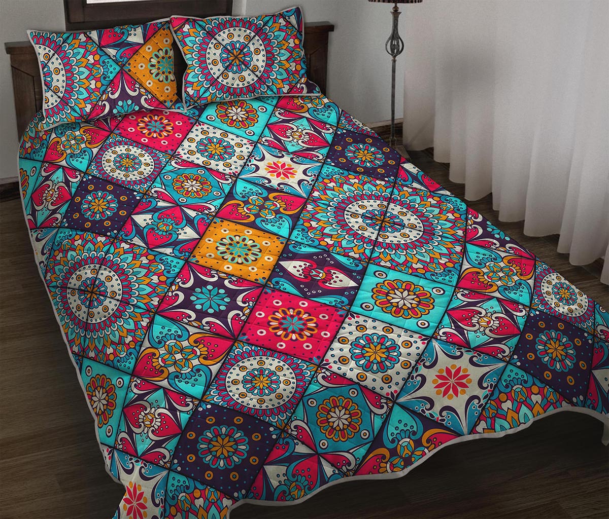 Bohemian Indian Mandala Patchwork Print Quilt Bed Set