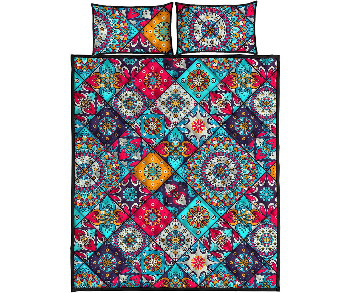 Bohemian Indian Mandala Patchwork Print Quilt Bed Set