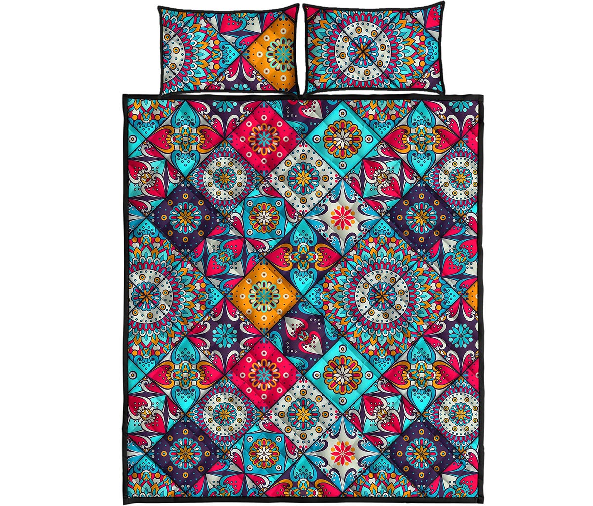 Bohemian Indian Mandala Patchwork Print Quilt Bed Set