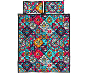 Bohemian Indian Mandala Patchwork Print Quilt Bed Set