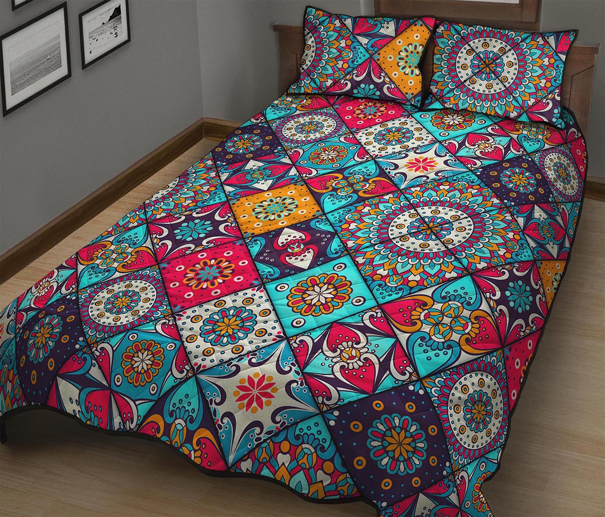 Bohemian Indian Mandala Patchwork Print Quilt Bed Set