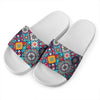 Bohemian Indian Mandala Patchwork Print White Slide Sandals