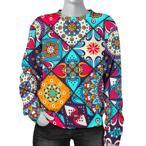 Bohemian Indian Mandala Patchwork Print Women's Crewneck Sweatshirt GearFrost