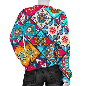 Bohemian Indian Mandala Patchwork Print Women's Crewneck Sweatshirt GearFrost