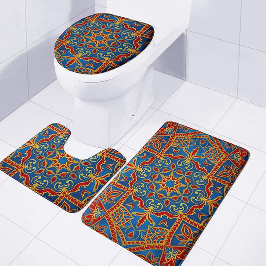 Bohemian Indian Mandala Pattern Print 3 Piece Bath Mat Set