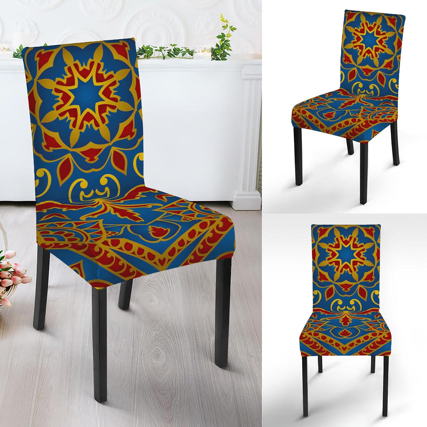 Bohemian Indian Mandala Pattern Print Dining Chair Slipcover