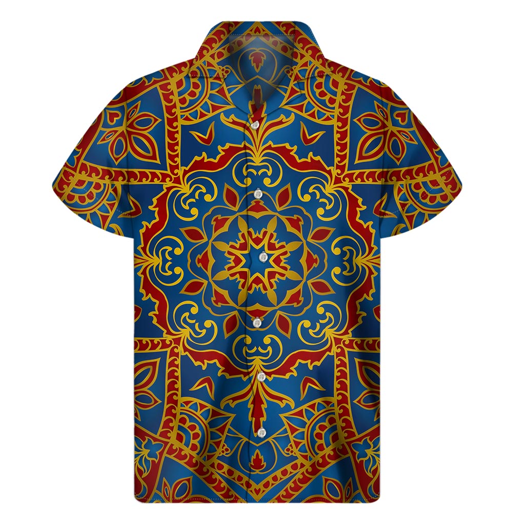 Bohemian Indian Mandala Pattern Print Men's Short Sleeve Shirt