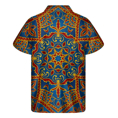 Bohemian Indian Mandala Pattern Print Men's Short Sleeve Shirt