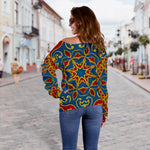 Bohemian Indian Mandala Pattern Print Off Shoulder Sweatshirt GearFrost