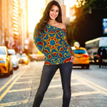 Bohemian Indian Mandala Pattern Print Off Shoulder Sweatshirt GearFrost