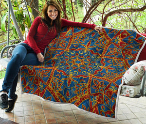 Bohemian Indian Mandala Pattern Print Quilt