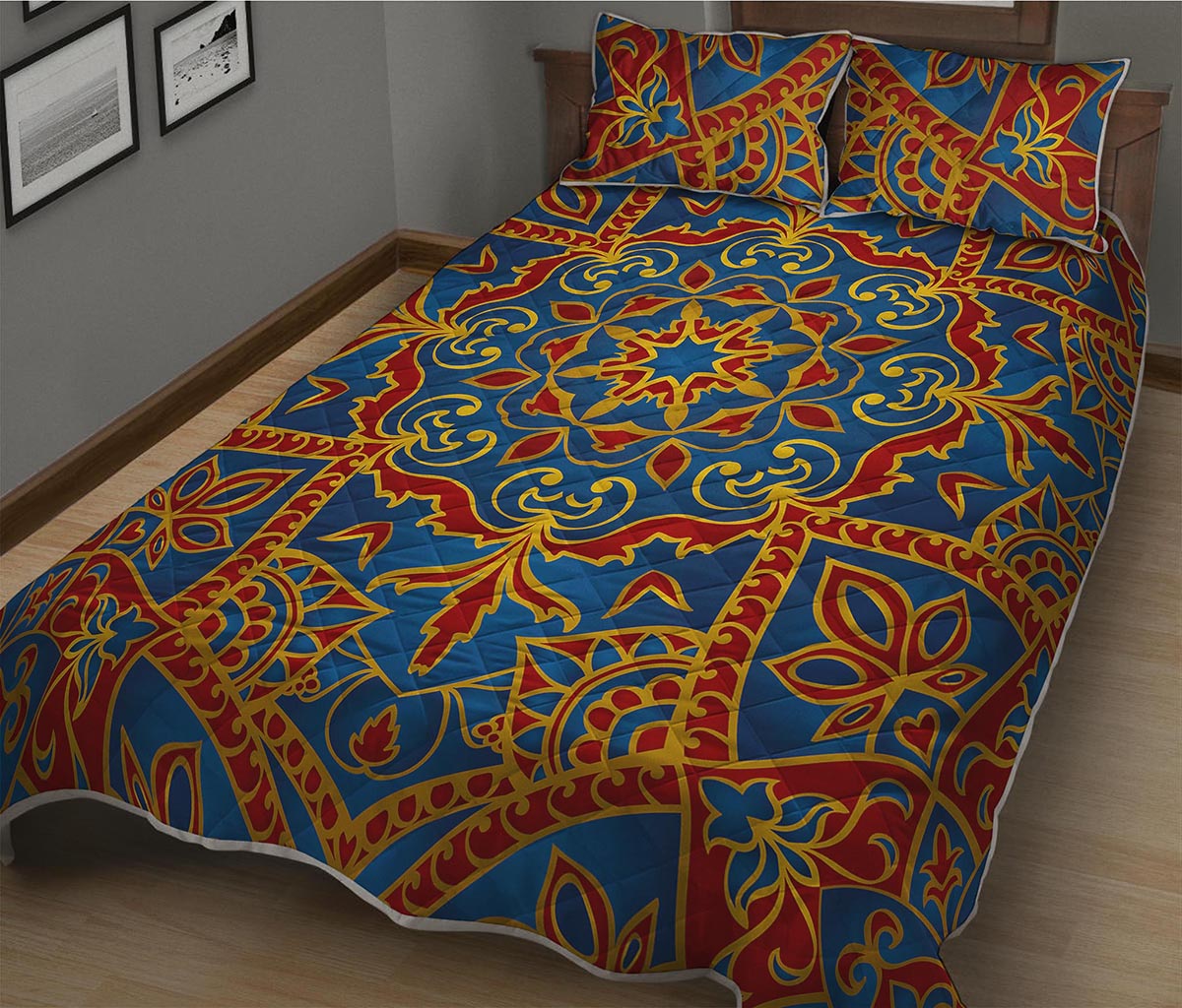 Bohemian Indian Mandala Pattern Print Quilt Bed Set