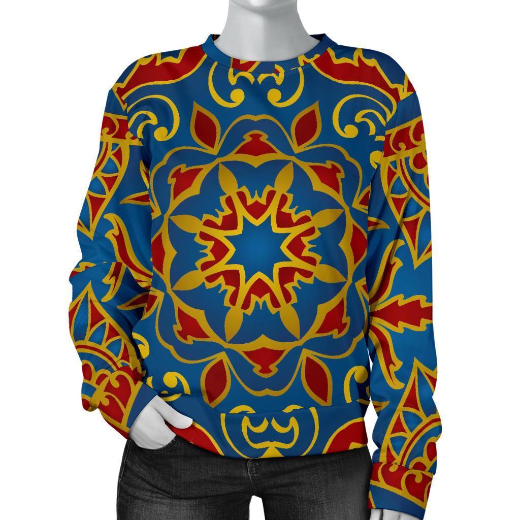 Bohemian Indian Mandala Pattern Print Women's Crewneck Sweatshirt GearFrost