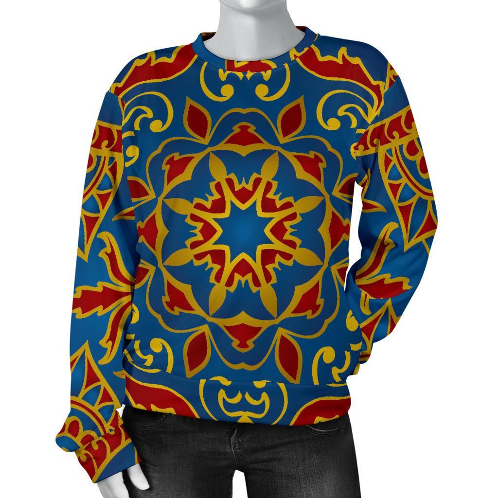 Bohemian Indian Mandala Pattern Print Women's Crewneck Sweatshirt GearFrost