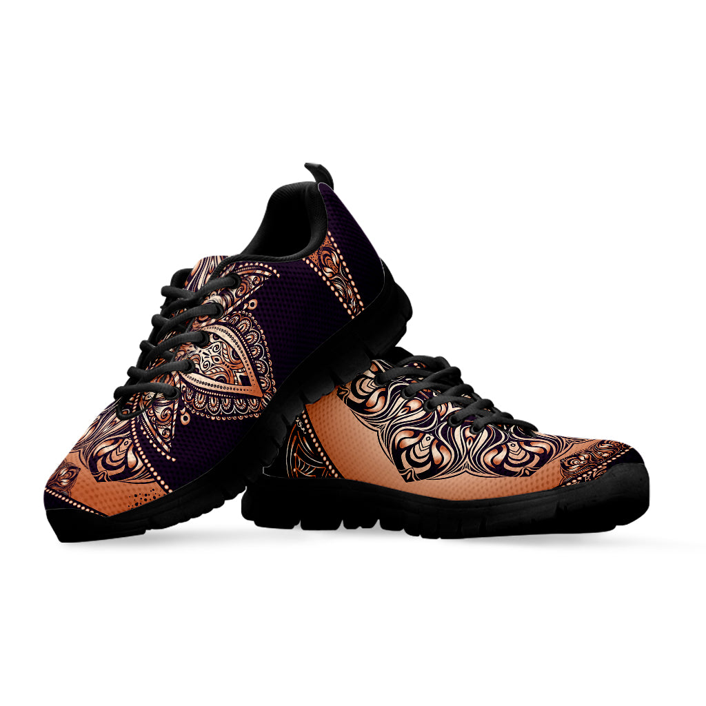 Bohemian Moon And Sun Print Black Sneakers
