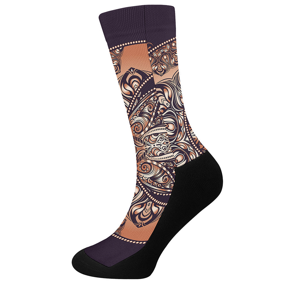 Bohemian Moon And Sun Print Crew Socks