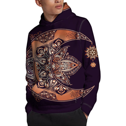 Bohemian Moon And Sun Print Pullover Hoodie