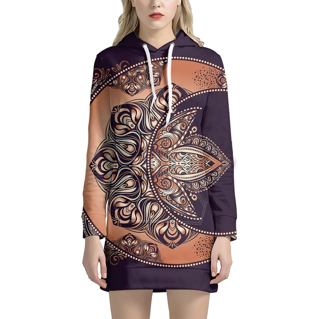 Bohemian Moon And Sun Print Pullover Hoodie Dress