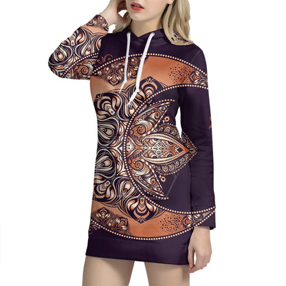 Bohemian Moon And Sun Print Pullover Hoodie Dress