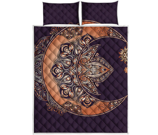 Bohemian Moon And Sun Print Quilt Bed Set