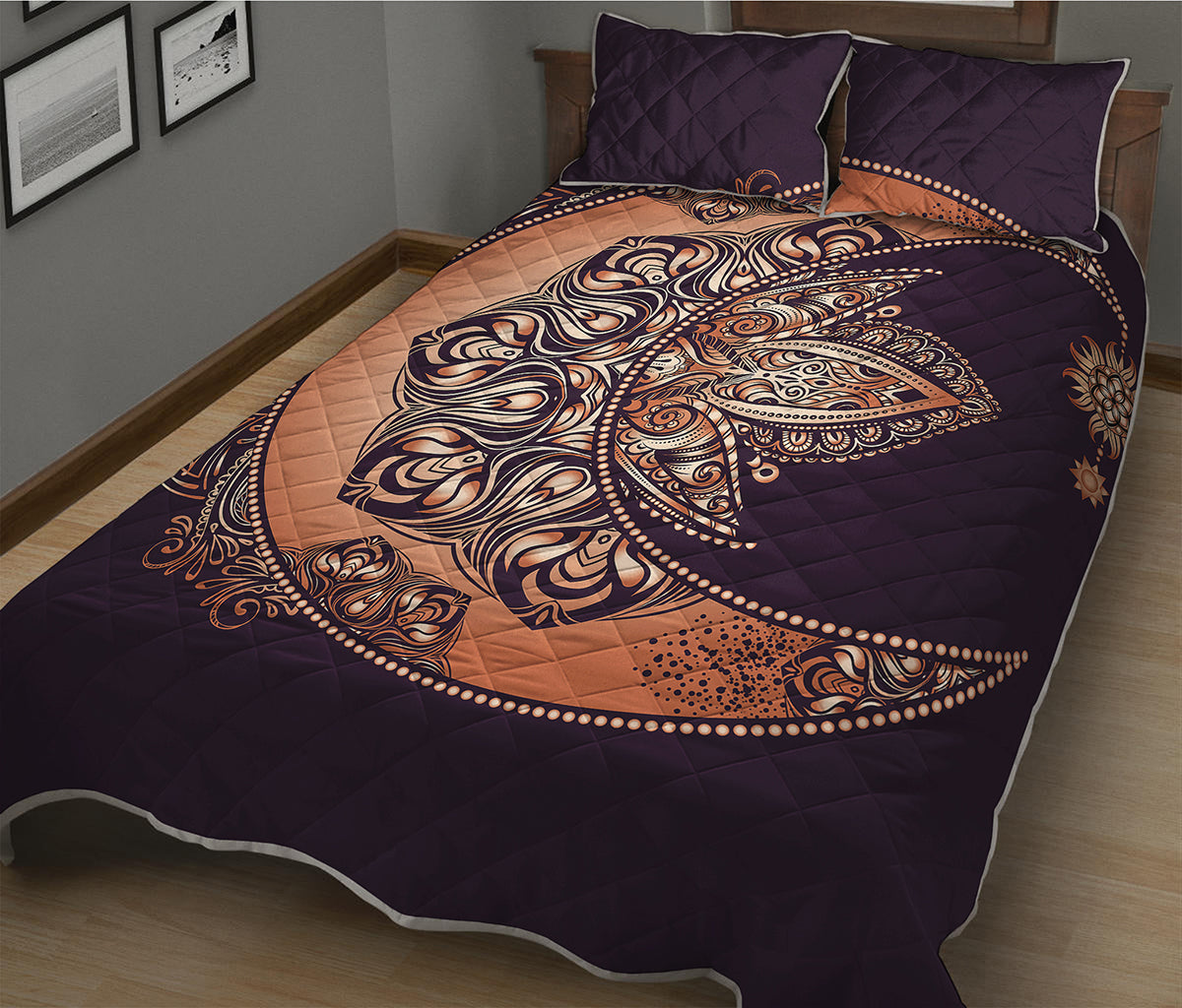 Bohemian Moon And Sun Print Quilt Bed Set