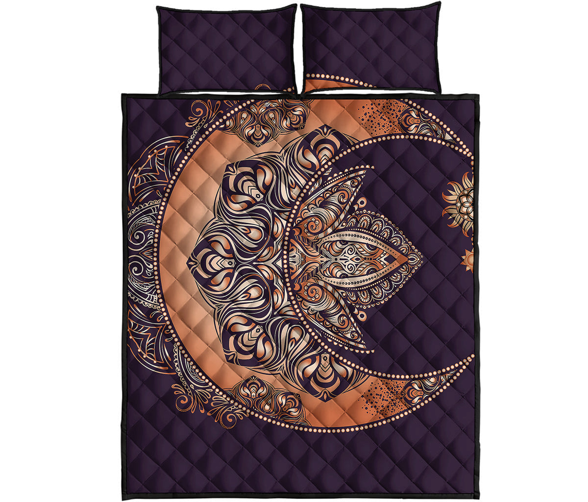 Bohemian Moon And Sun Print Quilt Bed Set
