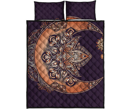 Bohemian Moon And Sun Print Quilt Bed Set