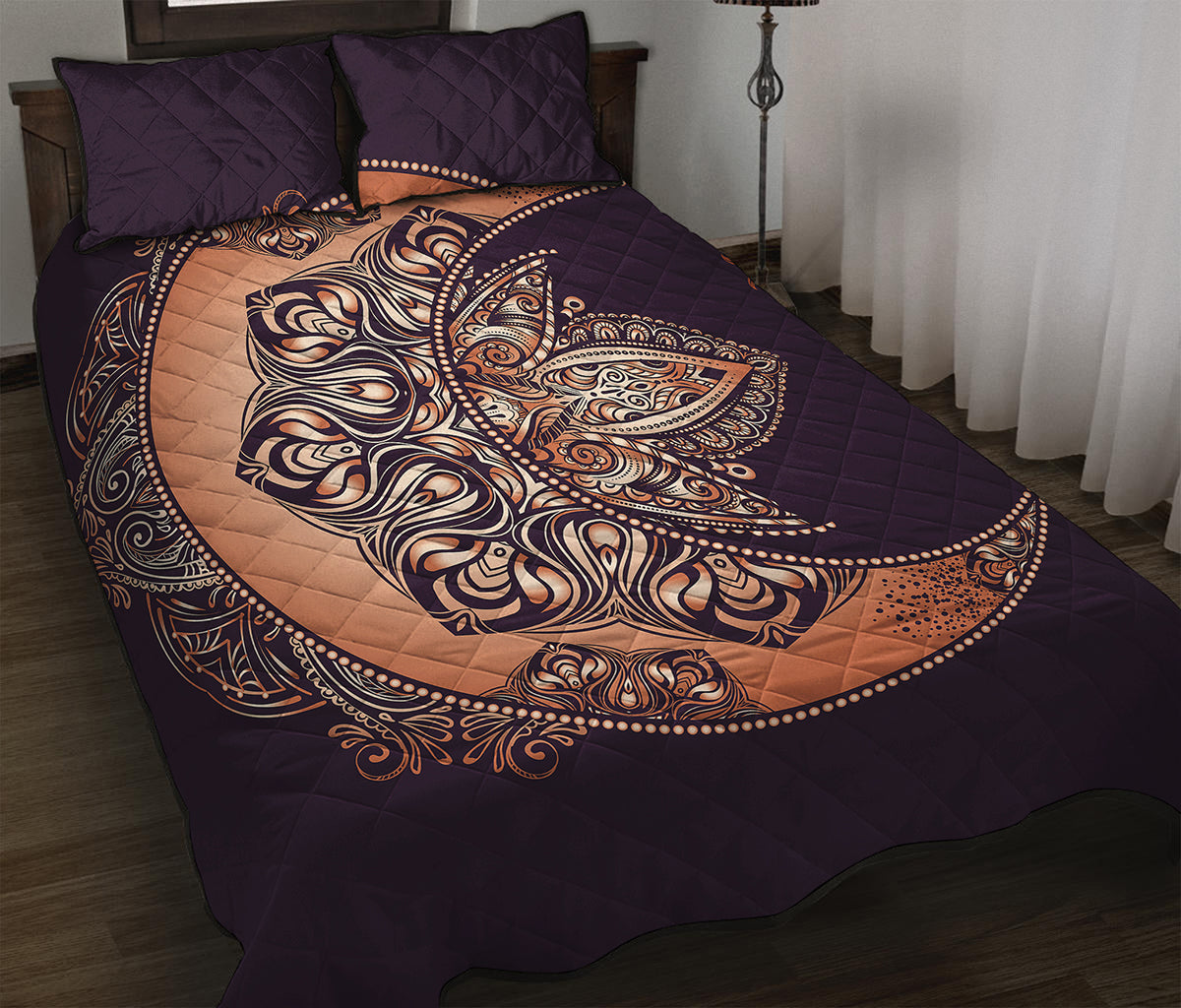 Bohemian Moon And Sun Print Quilt Bed Set