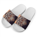 Bohemian Moon And Sun Print White Slide Sandals